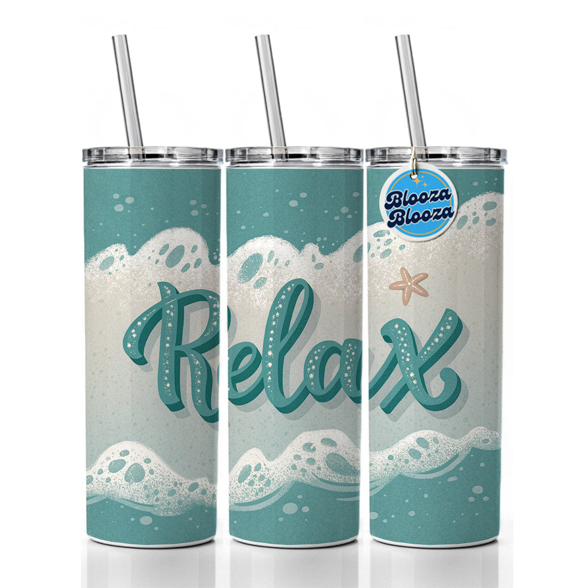 Relax Sea Foam Ocean Skinny Tumbler 20oz with Straw Insulated Water Bottle Gift