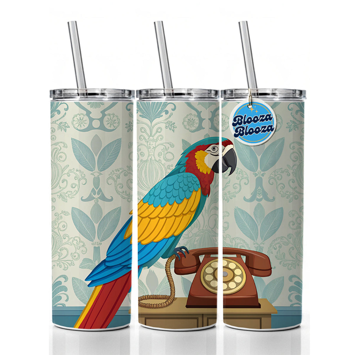 Retro Macaw Colorful Bird Skinny Tumbler 20oz with Straw Insulated Water Bottle Gift