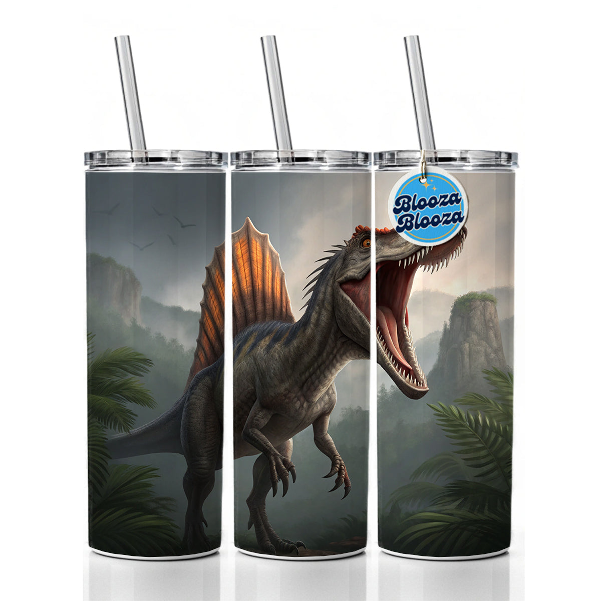 Roaring Spinosaurus Dinosaur Scary Skinny Tumbler 20oz with Straw Insulated Water Bottle Gift