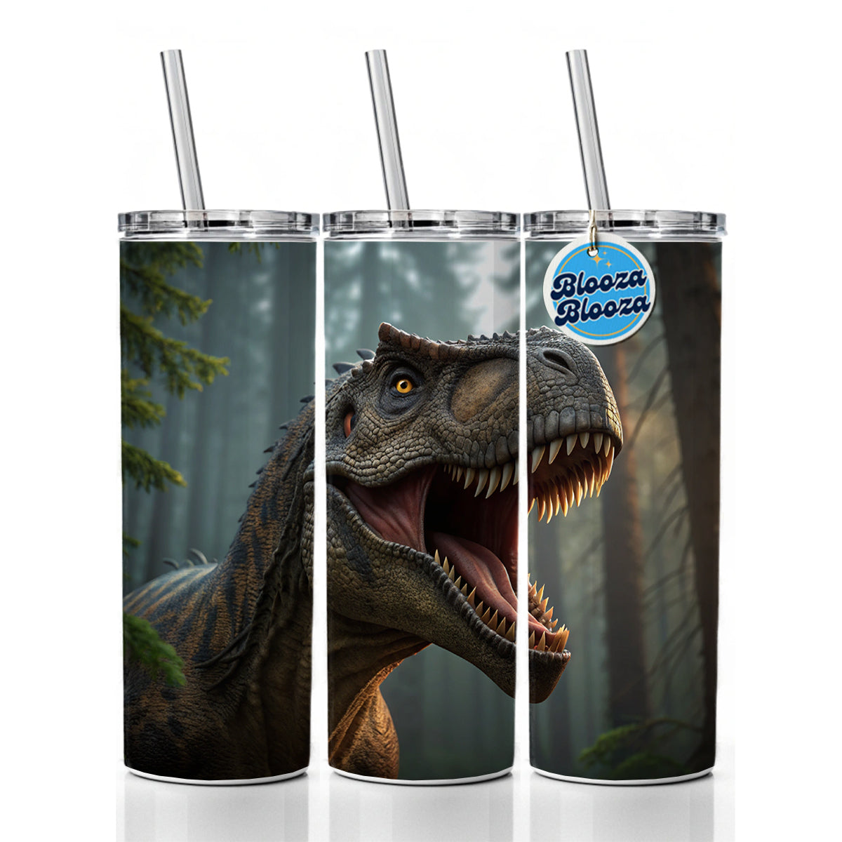 Roaring Tyrannosaurus Rex Dinosaur Scary Skinny Tumbler 20oz with Straw Insulated Water Bottle Gift
