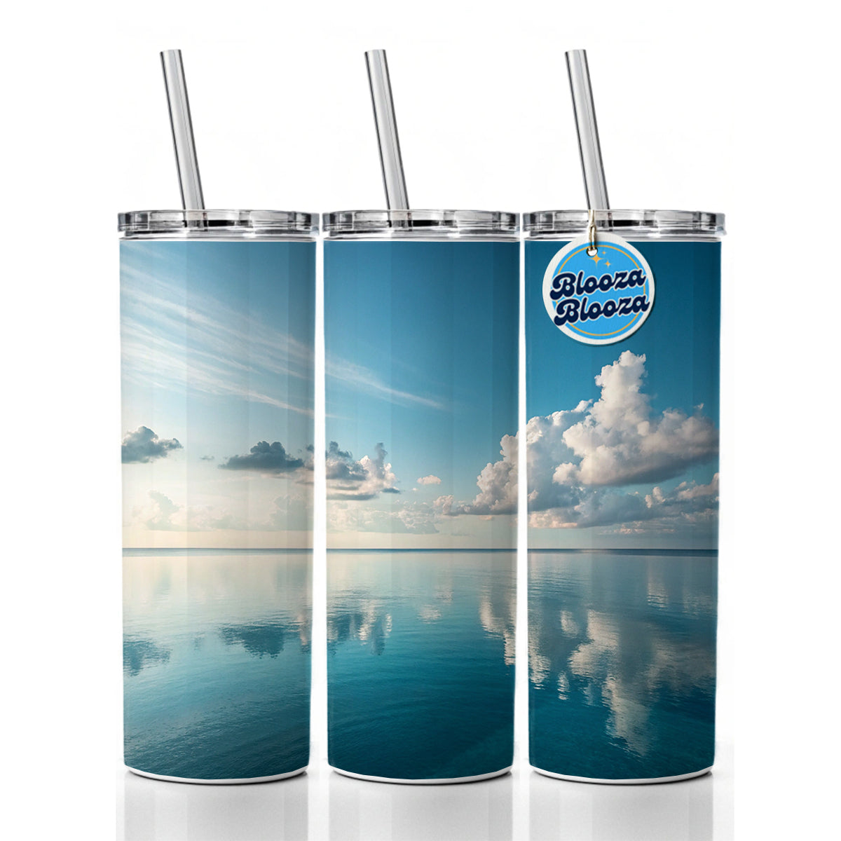 Sea And Sky Ocean Clouds Skinny Tumbler 20oz with Straw Insulated Water Bottle Gift