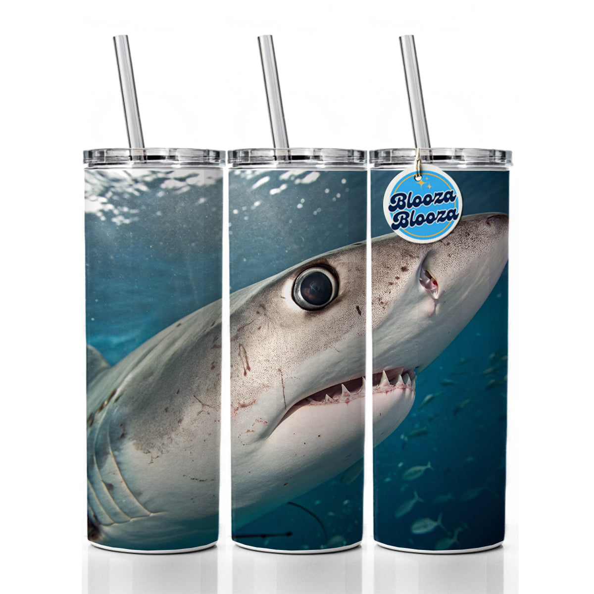 Shark Eye Close Up Ocean Skinny Tumbler 20oz with Straw Insulated Water Bottle Gift