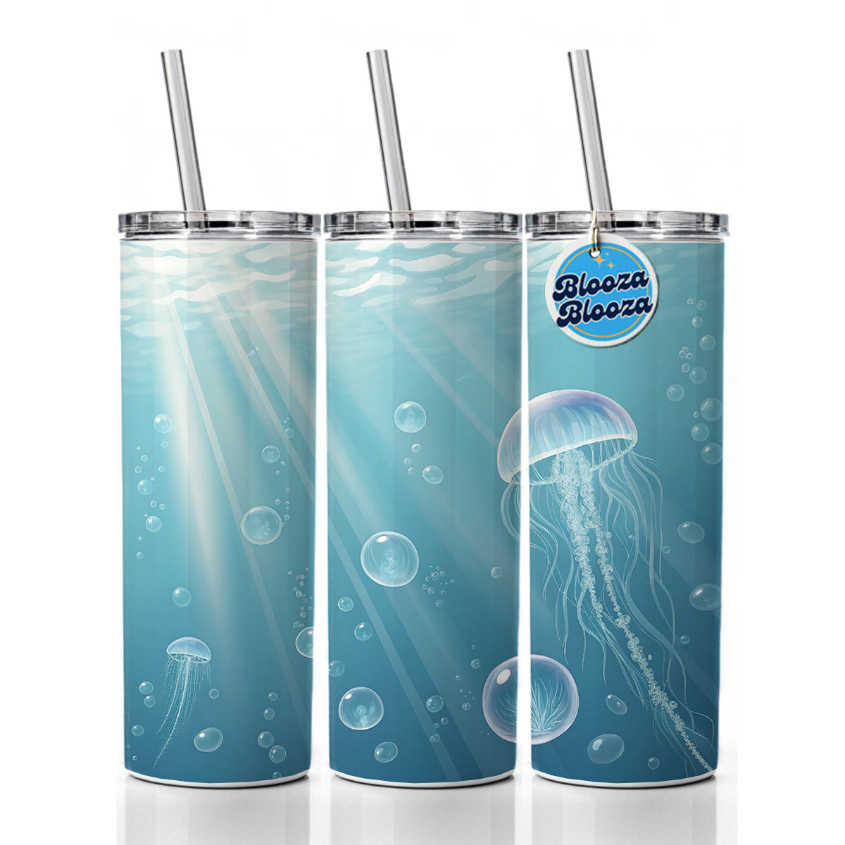Soft Blue Tones Jellyfish Ocean Sea Skinny Tumbler 20oz with Straw Insulated Water Bottle Gift