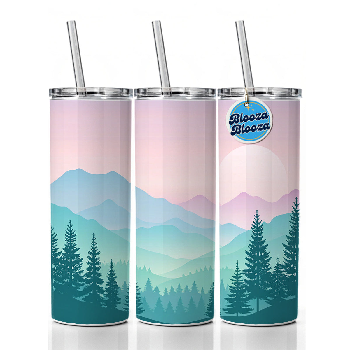 Soft Gradient Pastels Mountains Skinny Tumbler 20oz with Straw Insulated Water Bottle Gift
