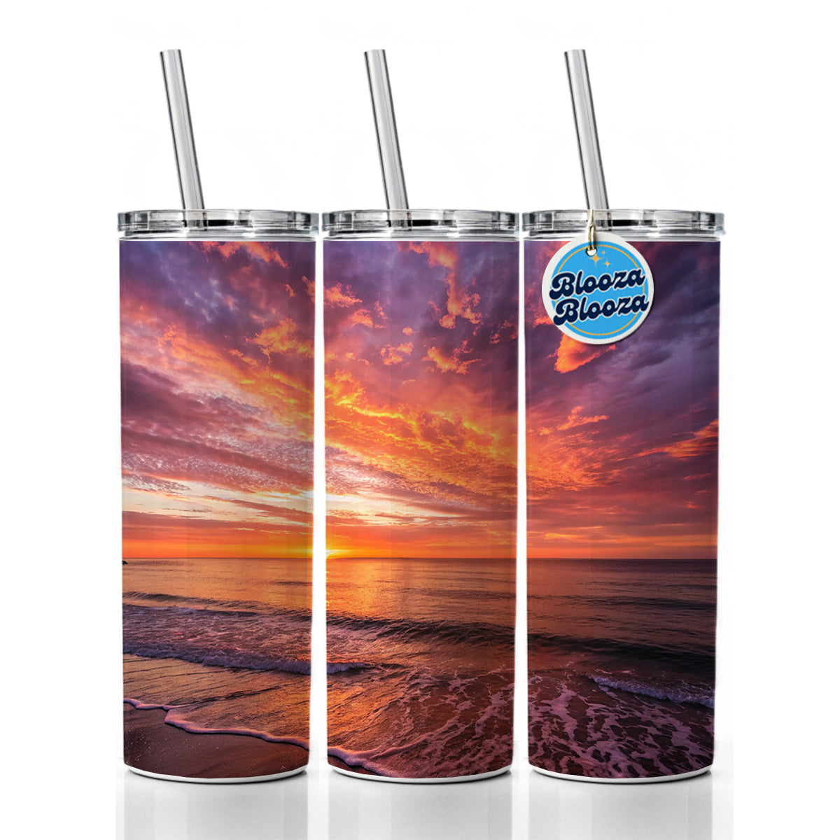 Sunrise Sunset Over The Ocean Skinny Tumbler 20oz with Straw Insulated Water Bottle Gift