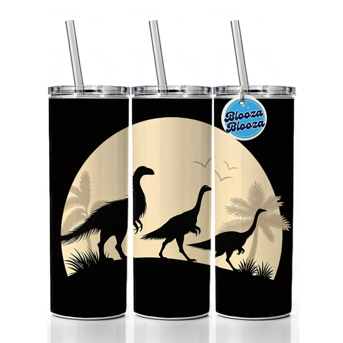 Therizinosaurus Silhouettes Dinosaurs Skinny Tumbler 20oz with Straw Insulated Water Bottle Gift