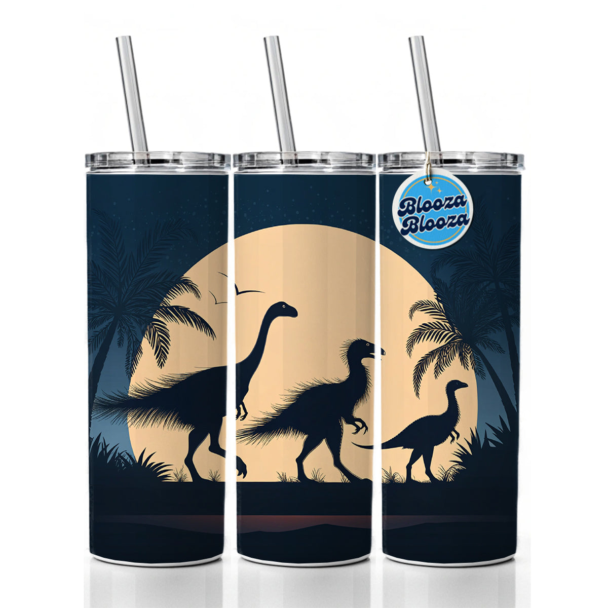 Therizinosaurus Silhouettes Night Dinosaurs Skinny Tumbler 20oz with Straw Insulated Water Bottle Gift