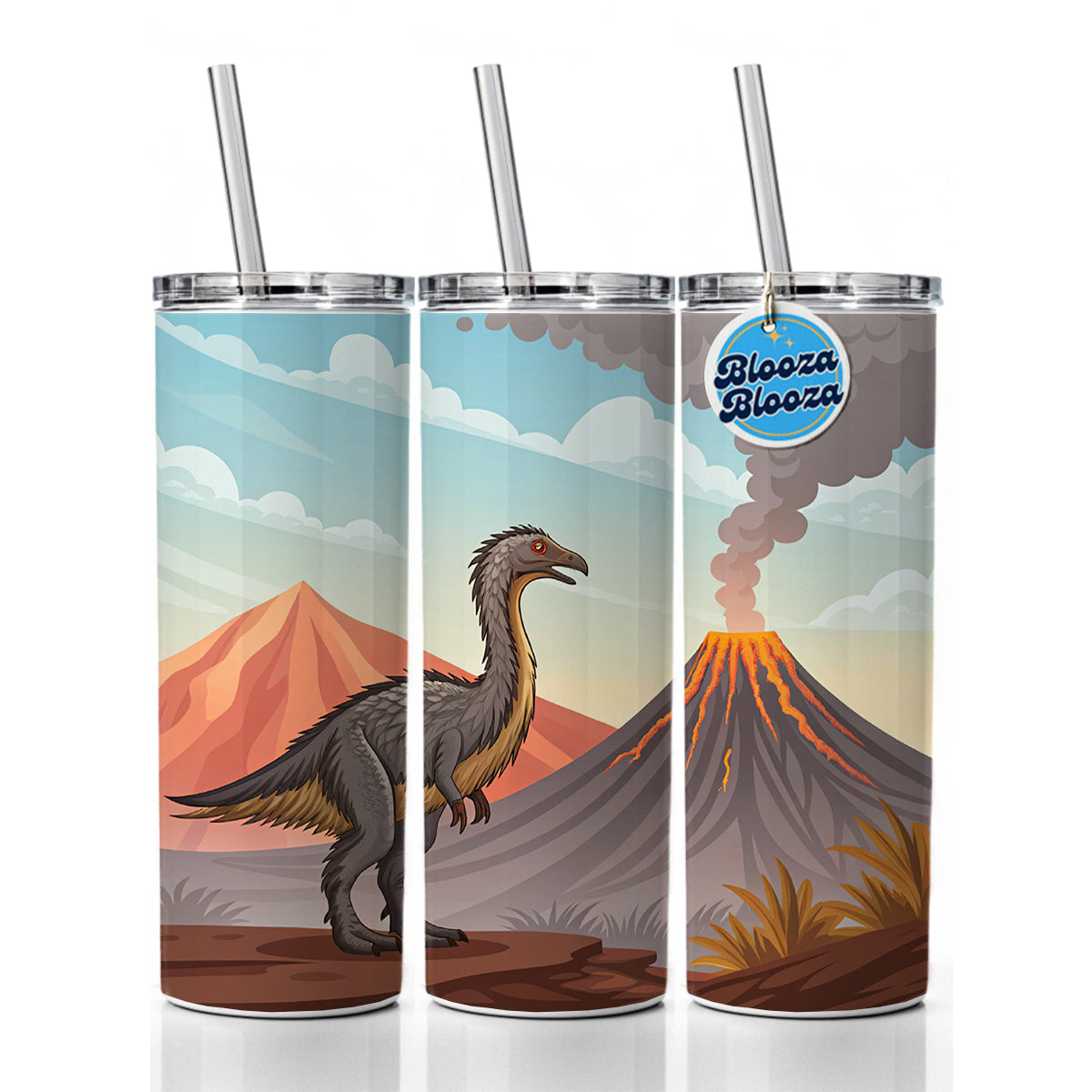 Therizinosaurus Volcano Skinny Tumbler 20oz with Straw Insulated Water Bottle Gift