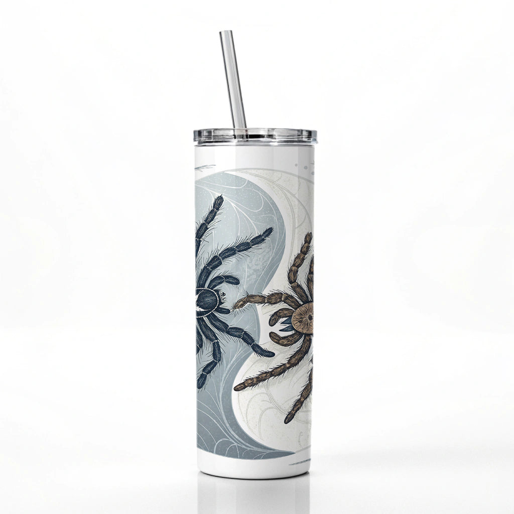 Two Tarantulas Spiders Yin Yang Skinny Tumbler 20oz with Straw Insulated Water Bottle Gift