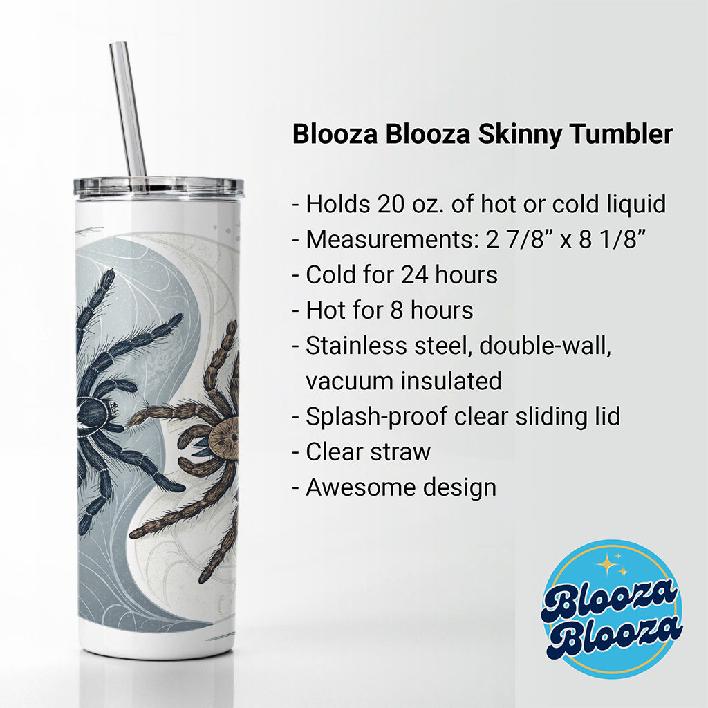 Two Tarantulas Spiders Yin Yang Skinny Tumbler 20oz with Straw Insulated Water Bottle Gift