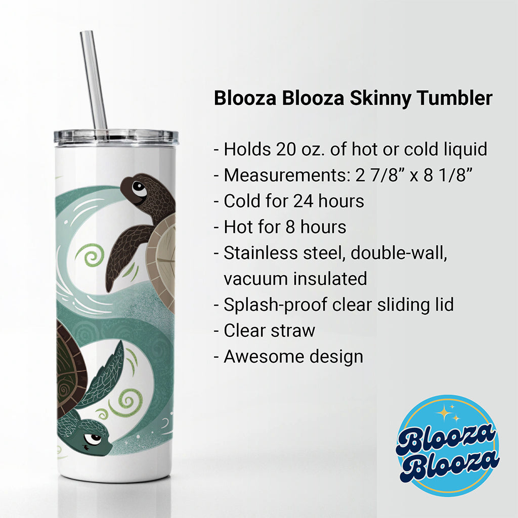 Two Turtles Yin Yang Skinny Tumbler 20oz with Straw Insulated Water Bottle Gift
