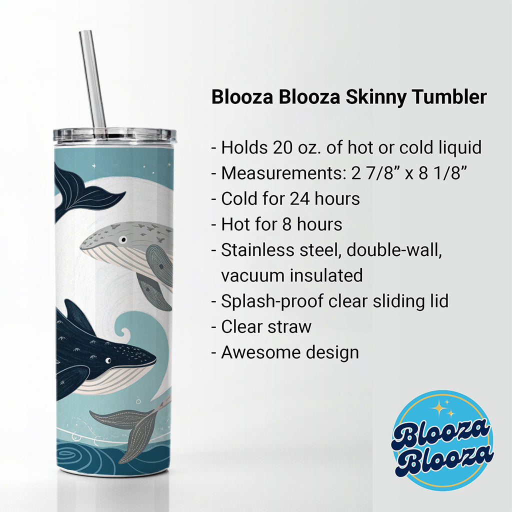 Two Whales Yin Yang Ocean Sky Skinny Tumbler 20oz with Straw Insulated Water Bottle Gift