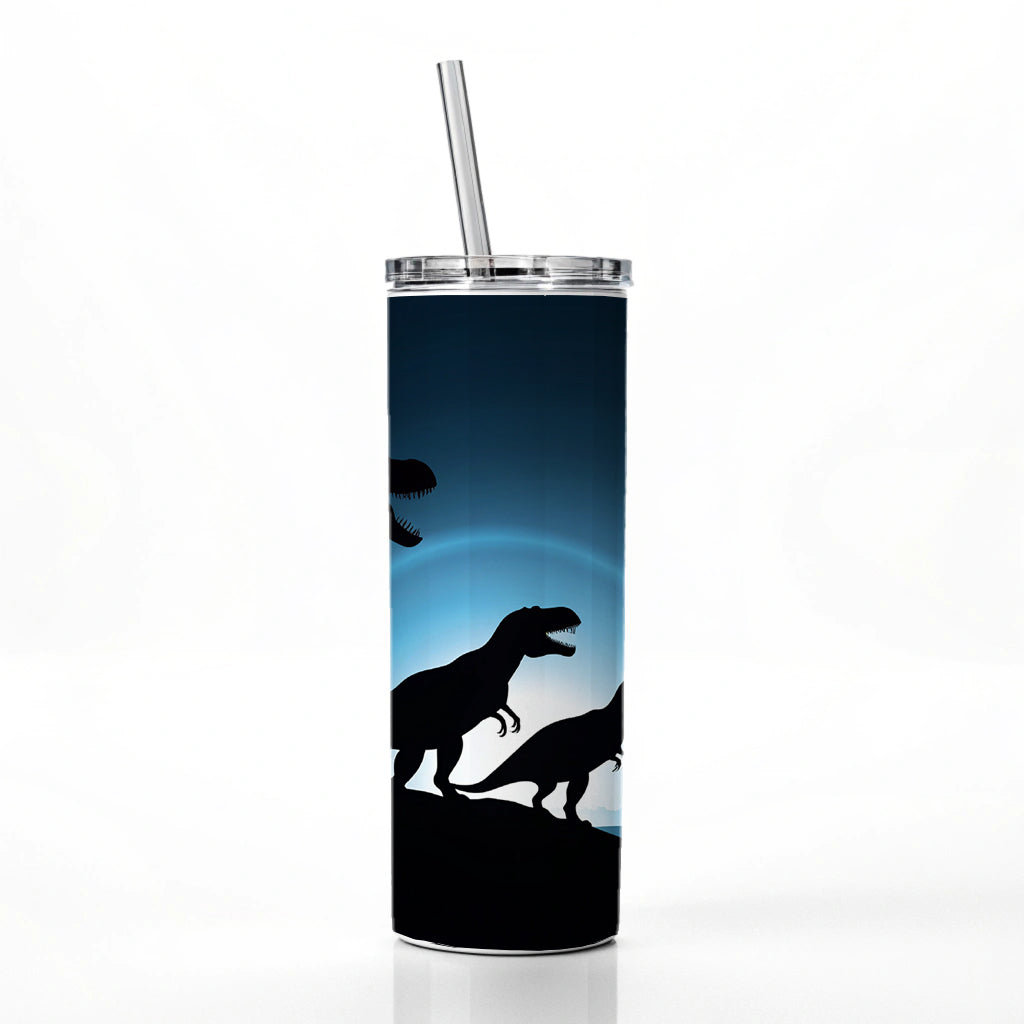 Tyrannosaurus T-Rex Dinosaur Night Silhouettes Skinny Tumbler 20oz with Straw Insulated Water Bottle Gift