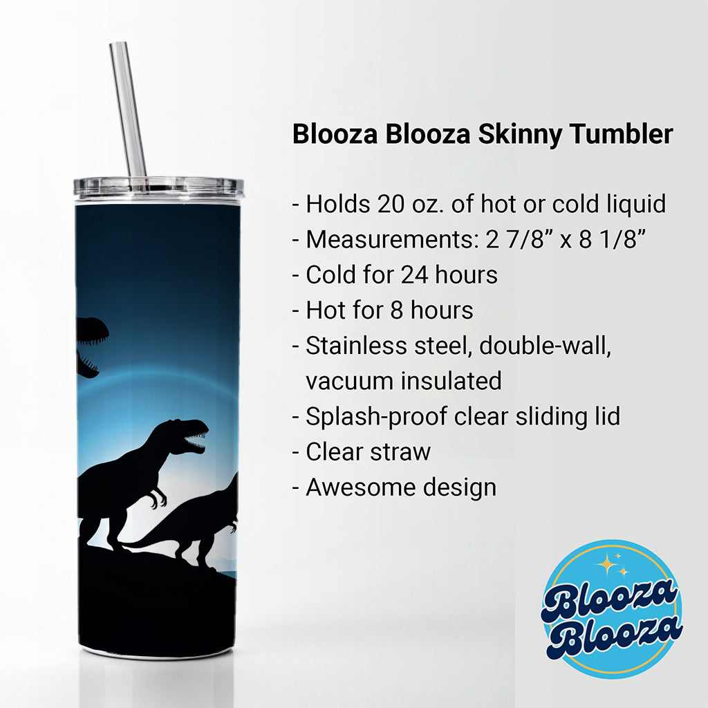Tyrannosaurus T-Rex Dinosaur Night Silhouettes Skinny Tumbler 20oz with Straw Insulated Water Bottle Gift