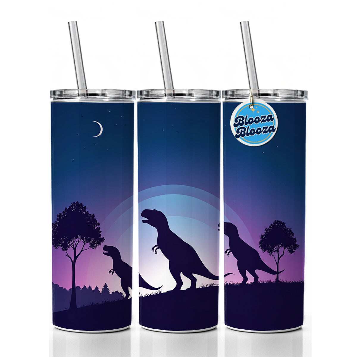 Tyrannosaurus T-Rex Dinosaur Silhouettes Skinny Tumbler 20oz with Straw Insulated Water Bottle Gift