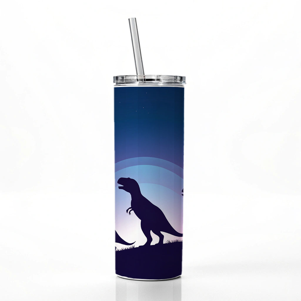 Tyrannosaurus T-Rex Dinosaur Silhouettes Skinny Tumbler 20oz with Straw Insulated Water Bottle Gift