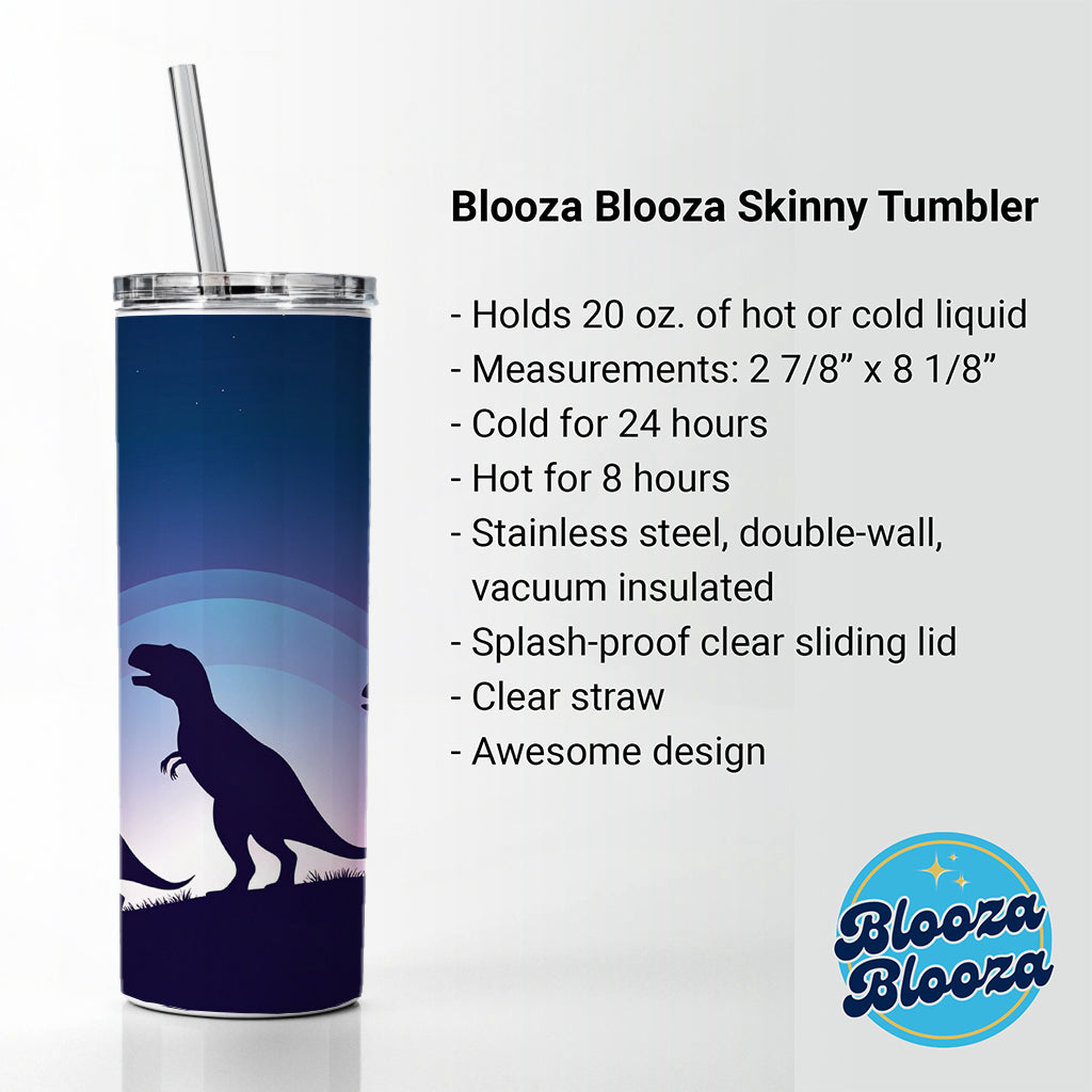 Tyrannosaurus T-Rex Dinosaur Silhouettes Skinny Tumbler 20oz with Straw Insulated Water Bottle Gift