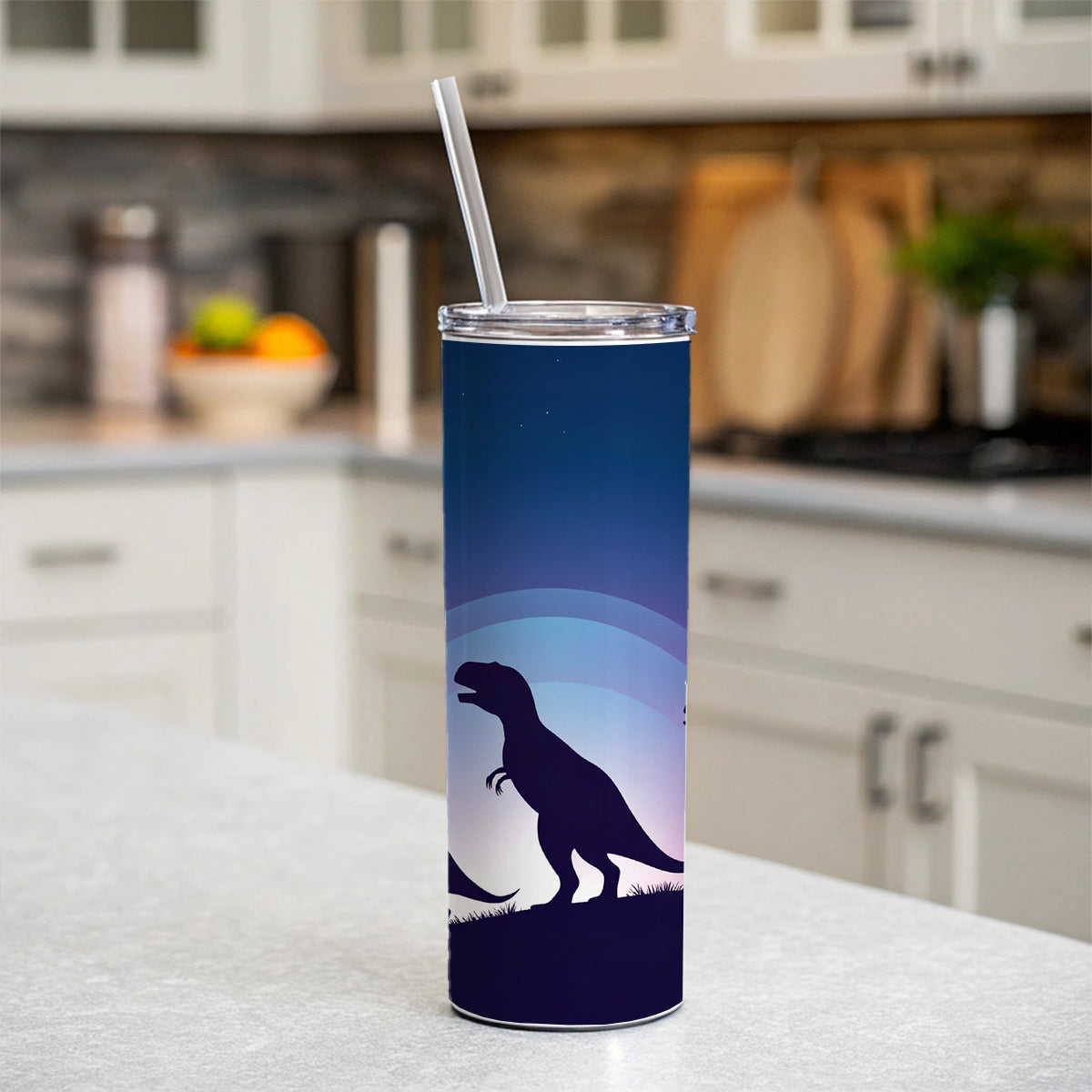 Tyrannosaurus T-Rex Dinosaur Silhouettes Skinny Tumbler 20oz with Straw Insulated Water Bottle Gift