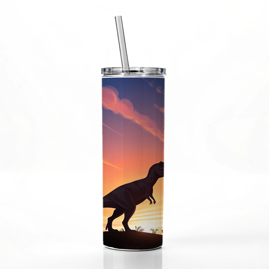 Tyrannosaurus T-Rex Dinosaur Sunset Skinny Tumbler 20oz with Straw Insulated Water Bottle Gift