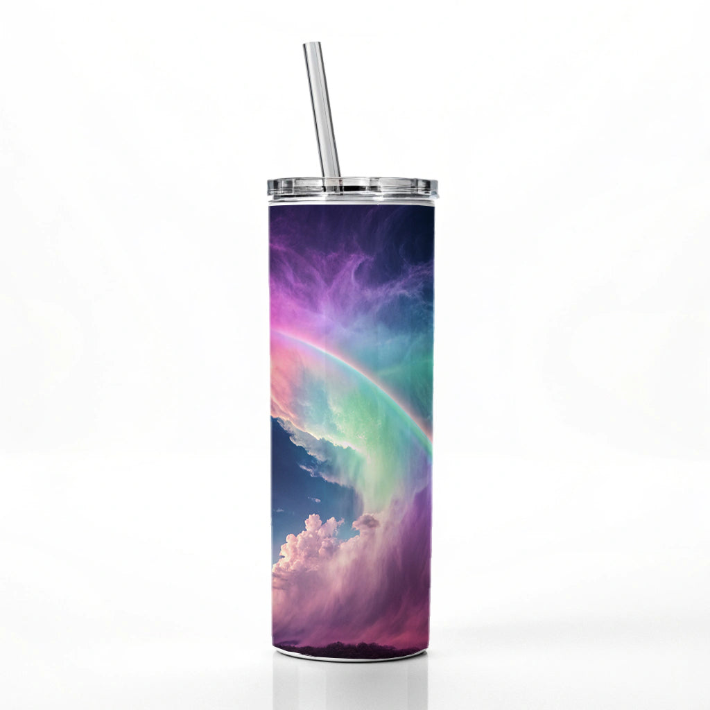 Vapor Rainbow Storm Skinny Tumbler 20oz with Straw Insulated Water Bottle Gift