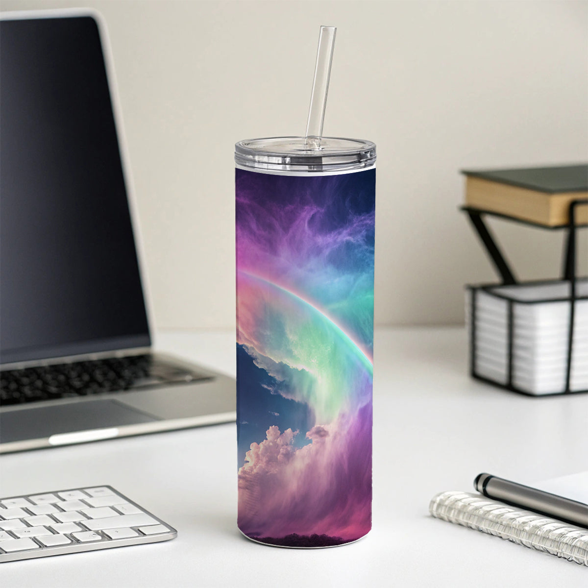 Vapor Rainbow Storm Skinny Tumbler 20oz with Straw Insulated Water Bottle Gift