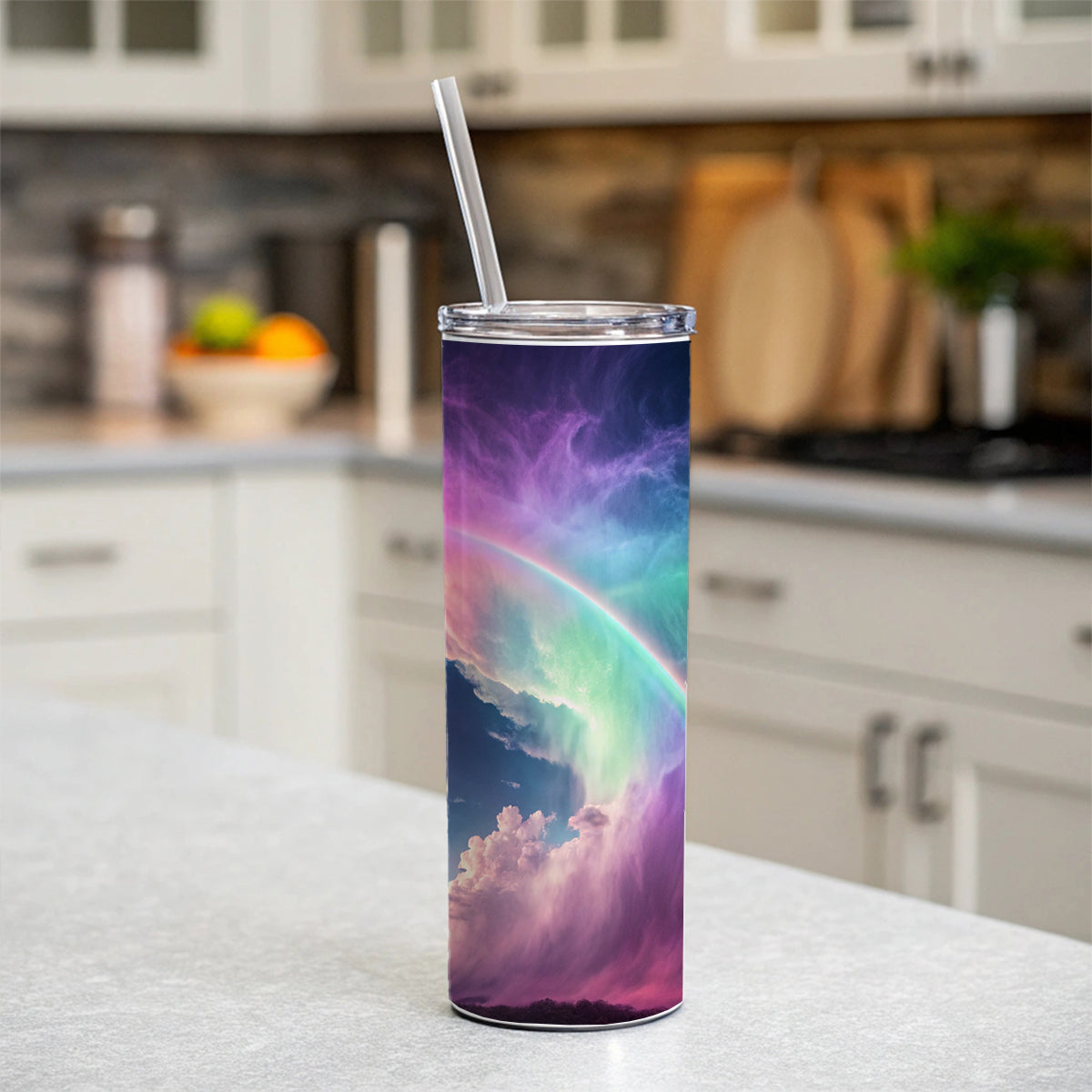 Vapor Rainbow Storm Skinny Tumbler 20oz with Straw Insulated Water Bottle Gift