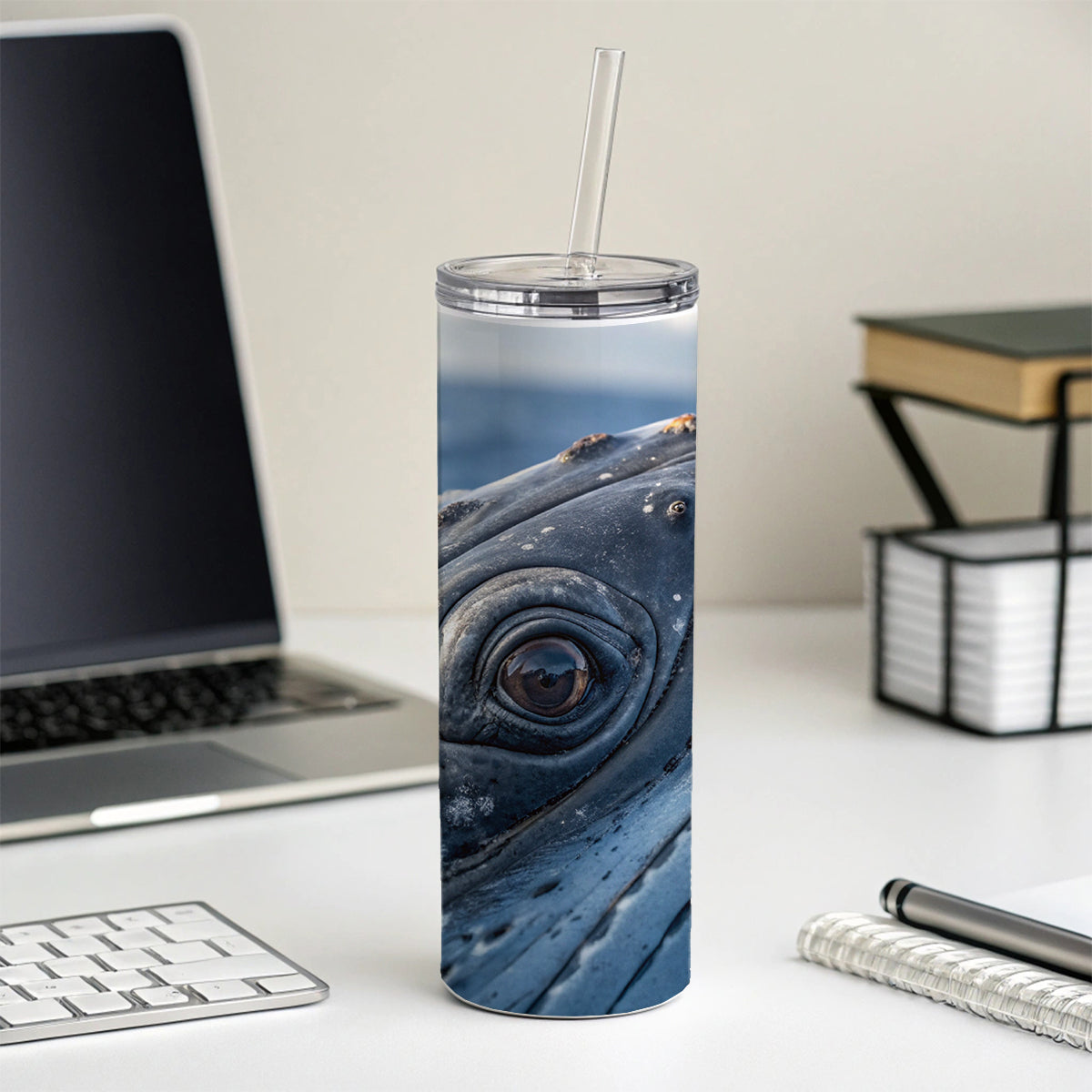 Whale Eye Close Up Skinny Tumbler 20oz with Straw Insulated Water Bottle Gift