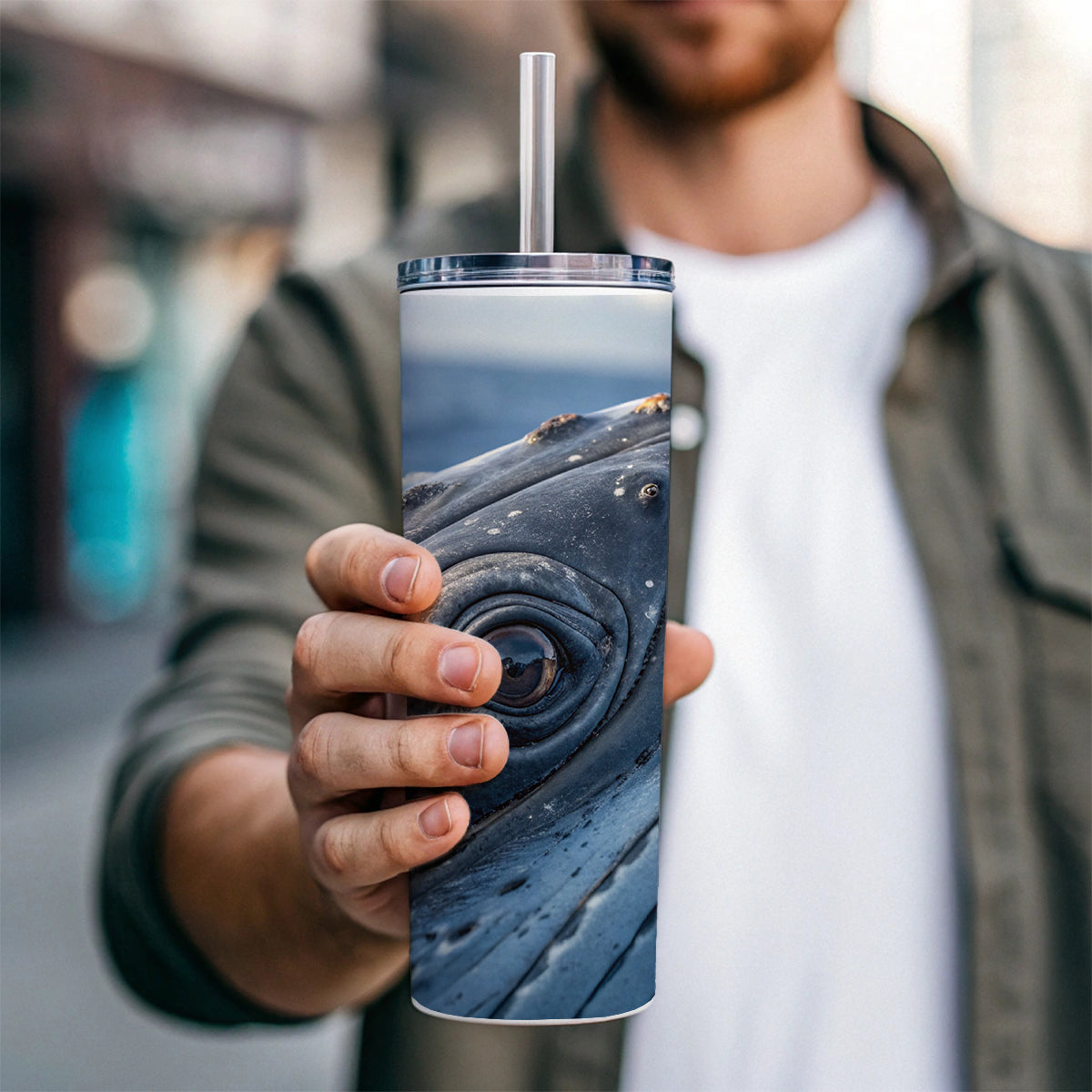 Whale Eye Close Up Skinny Tumbler 20oz with Straw Insulated Water Bottle Gift