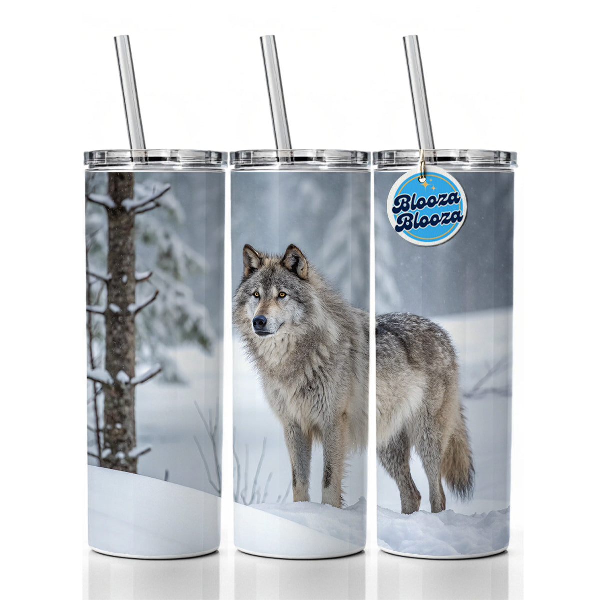 Wolf In Snow Scene Stunning Skinny Tumbler 20oz with Straw Insulated Water Bottle Gift
