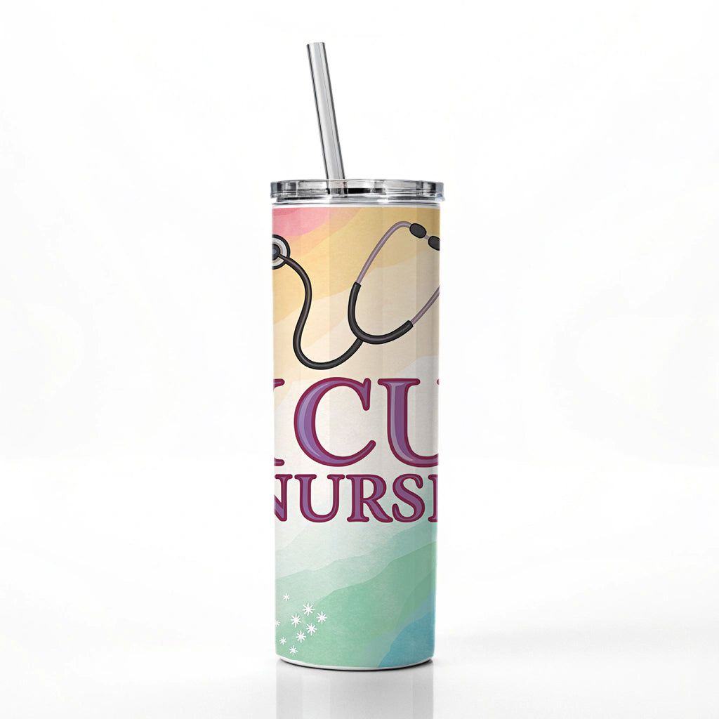 ICU Nurse Appreciation Stethoscope Flowers Floral Skinny Tumbler 20oz with Straw Insulated Water Bottle Gift