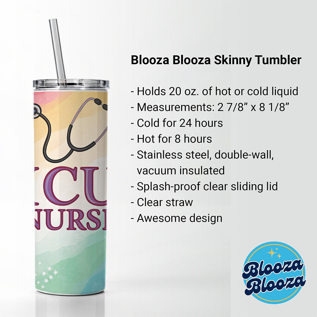 ICU Nurse Appreciation Stethoscope Flowers Floral Skinny Tumbler 20oz with Straw Insulated Water Bottle Gift