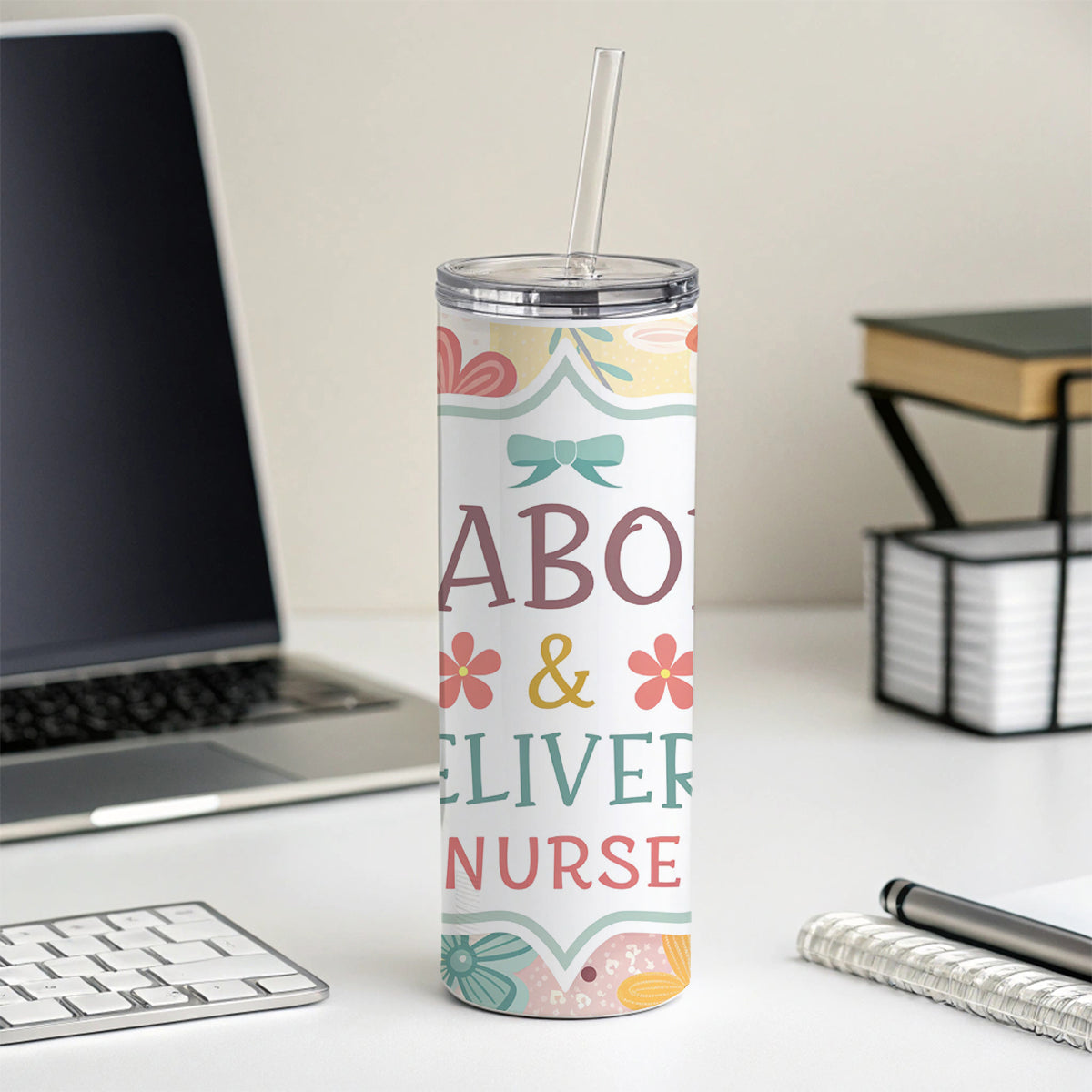 Labor & Delivery Nurse Appreciation Coquette Bows Flowers Skinny Tumbler 20oz with Straw Insulated Water Bottle Gift