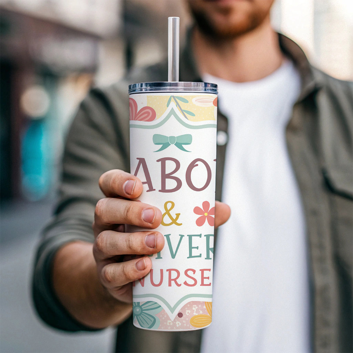 Labor & Delivery Nurse Appreciation Coquette Bows Flowers Skinny Tumbler 20oz with Straw Insulated Water Bottle Gift