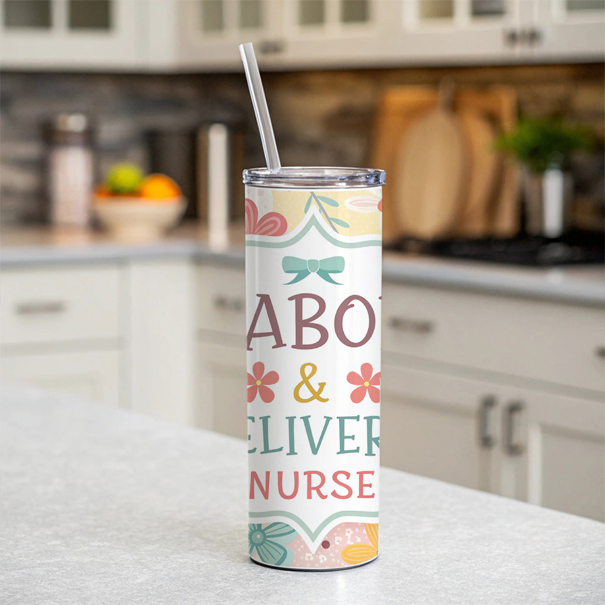 Labor & Delivery Nurse Appreciation Coquette Bows Flowers Skinny Tumbler 20oz with Straw Insulated Water Bottle Gift