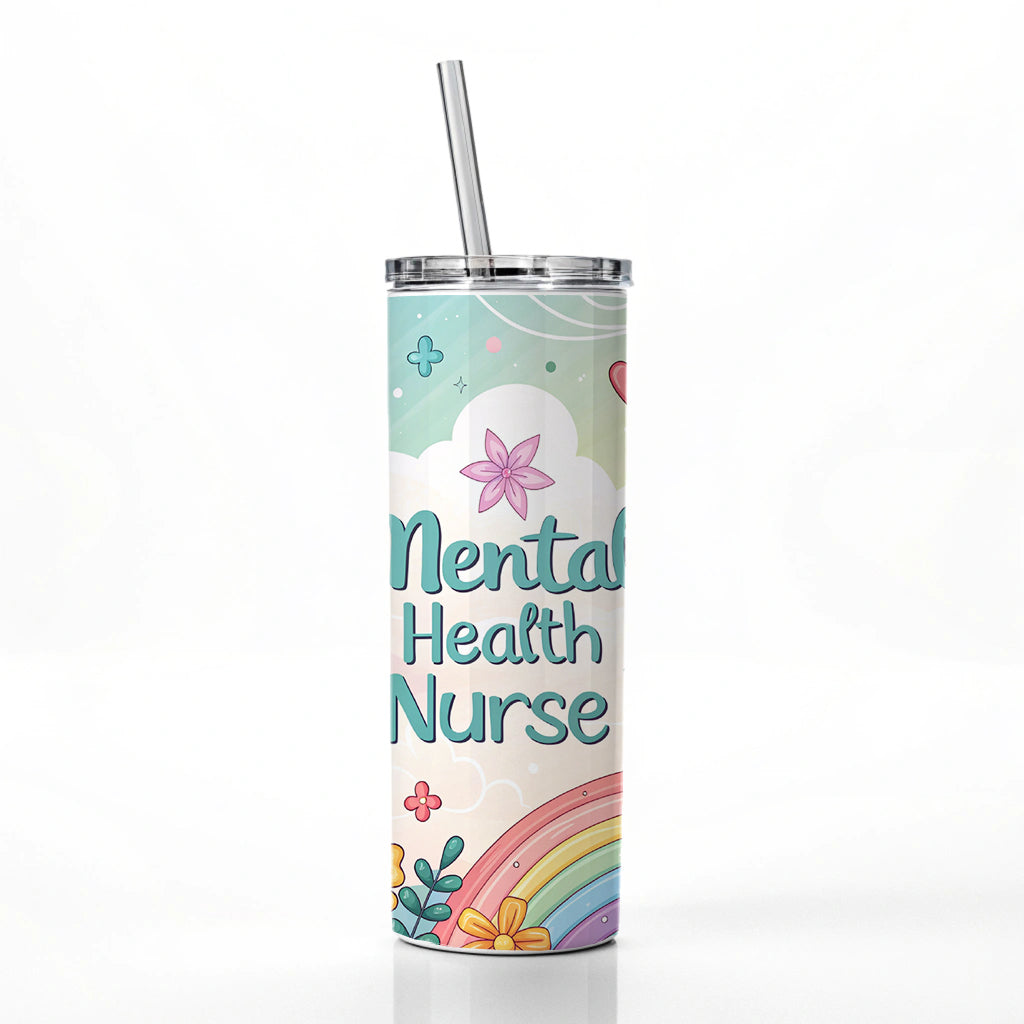 Mental Health Nurse Appreciation Coquette Bows Flowers Skinny Tumbler 20oz with Straw Insulated Water Bottle Gift