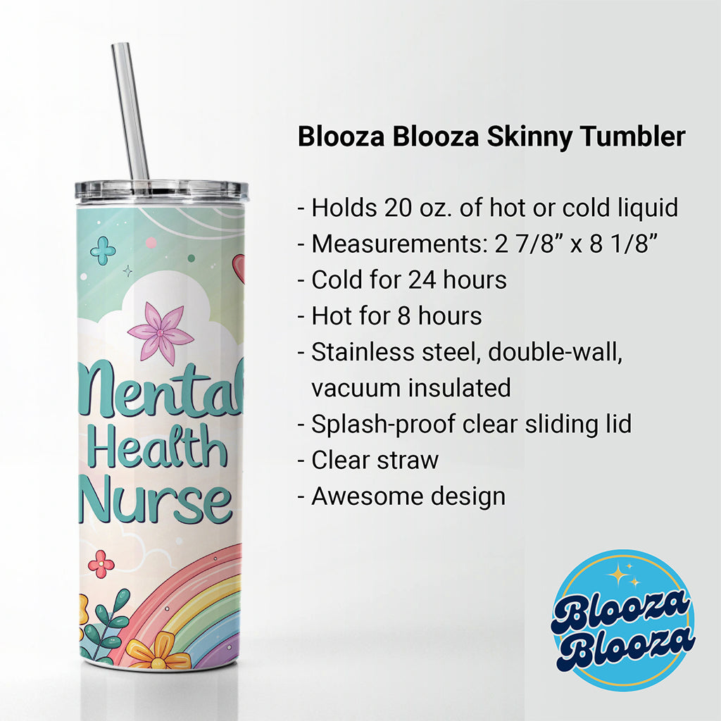 Mental Health Nurse Appreciation Coquette Bows Flowers Skinny Tumbler 20oz with Straw Insulated Water Bottle Gift