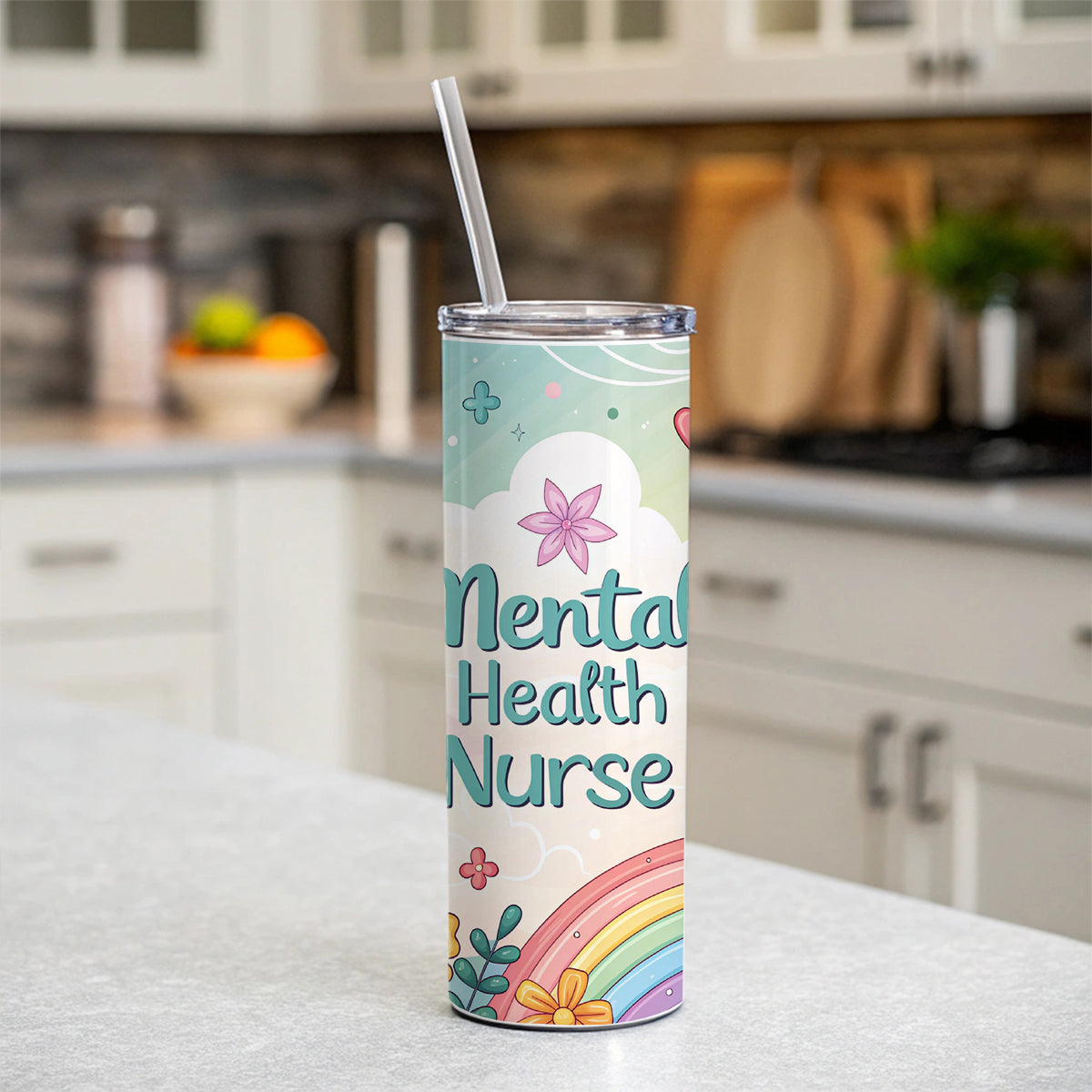 Mental Health Nurse Appreciation Coquette Bows Flowers Skinny Tumbler 20oz with Straw Insulated Water Bottle Gift