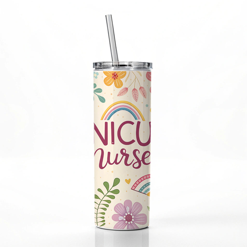 NICU Neonatal Nurse Appreciation Coquette Bows Flowers Skinny Tumbler 20oz with Straw Insulated Water Bottle Gift