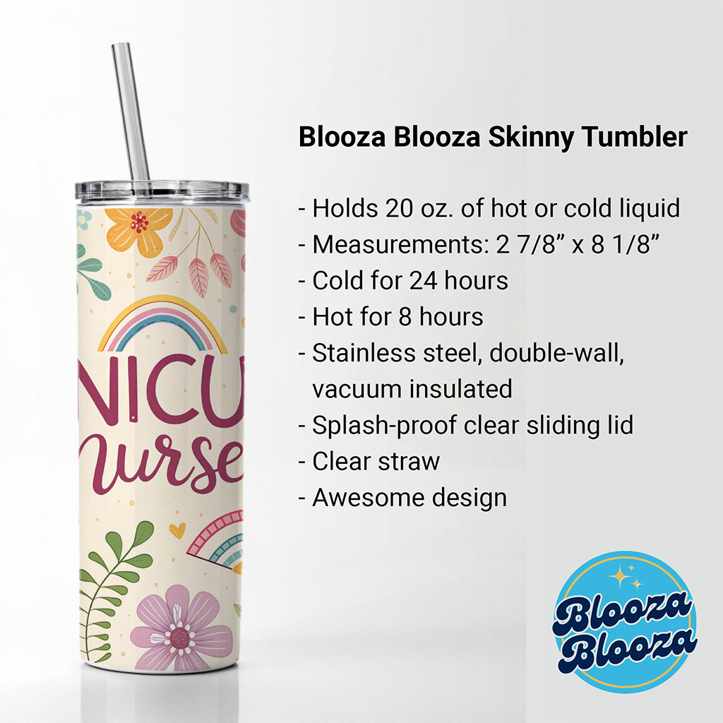 NICU Neonatal Nurse Appreciation Coquette Bows Flowers Skinny Tumbler 20oz with Straw Insulated Water Bottle Gift