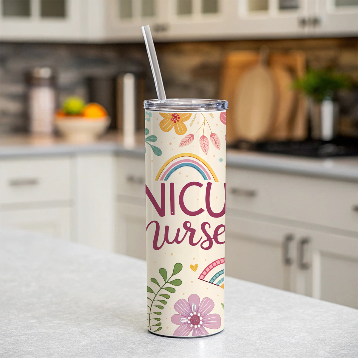 NICU Neonatal Nurse Appreciation Coquette Bows Flowers Skinny Tumbler 20oz with Straw Insulated Water Bottle Gift