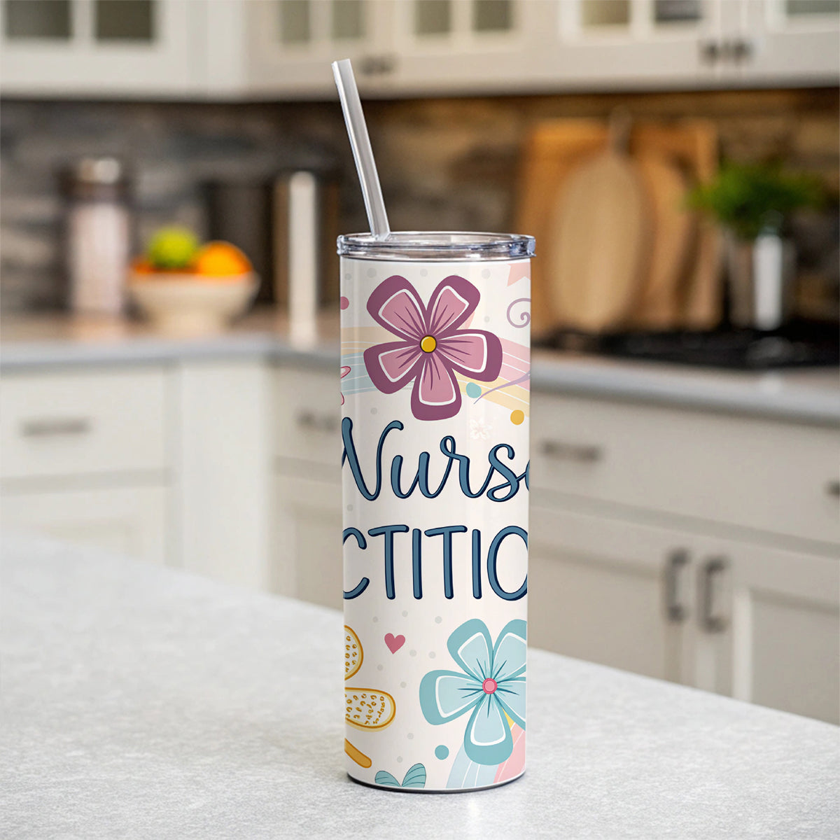 Nurse Practitioner Appreciation Coquette Bows Flowers Skinny Tumbler 20oz with Straw Insulated Water Bottle Gift