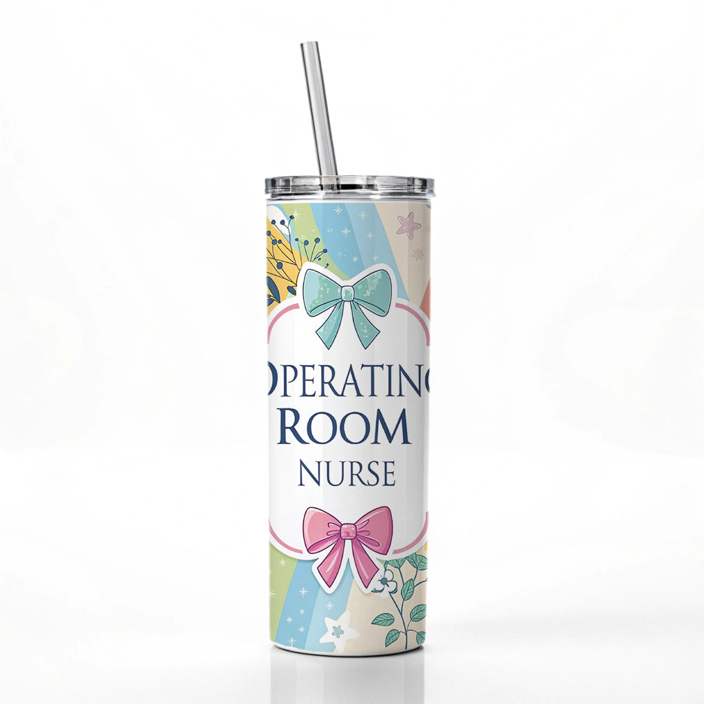 Operating Room Nurse Appreciation Coquette Bows Flowers Skinny Tumbler 20oz with Straw Insulated Water Bottle Gift