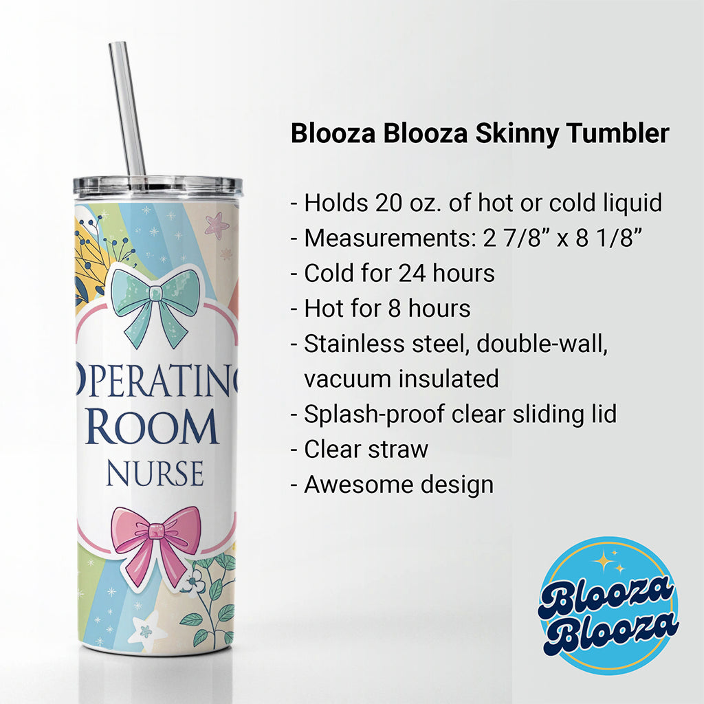 Operating Room Nurse Appreciation Coquette Bows Flowers Skinny Tumbler 20oz with Straw Insulated Water Bottle Gift