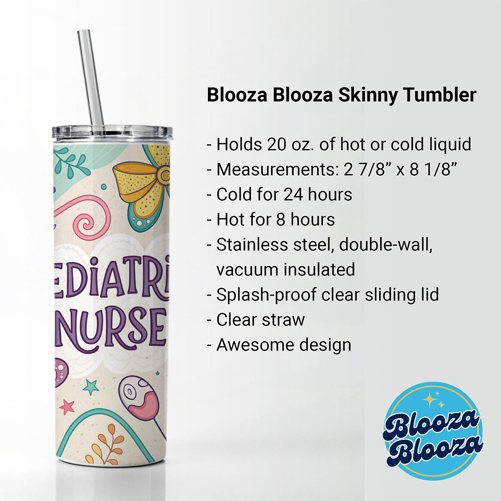 Pediatric Nurse Appreciation Coquette Bows Flowers Skinny Tumbler 20oz with Straw Insulated Water Bottle Gift