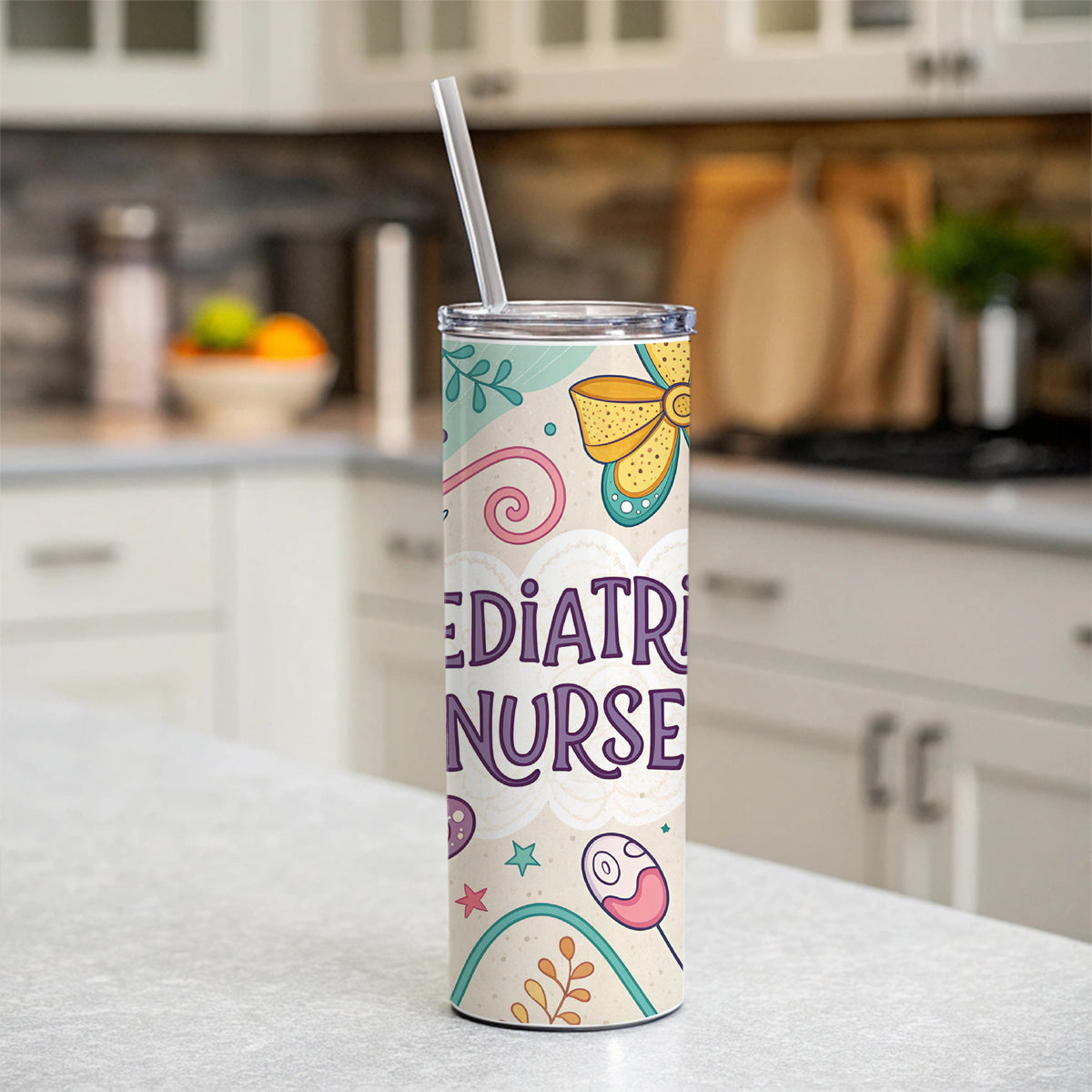 Pediatric Nurse Appreciation Coquette Bows Flowers Skinny Tumbler 20oz with Straw Insulated Water Bottle Gift
