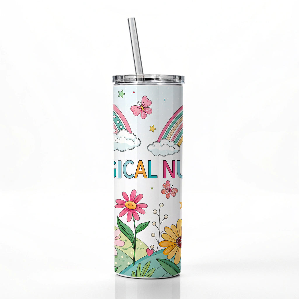 Surgical Nurse Appreciation Coquette Bows Flowers Skinny Tumbler 20oz with Straw Insulated Water Bottle Gift