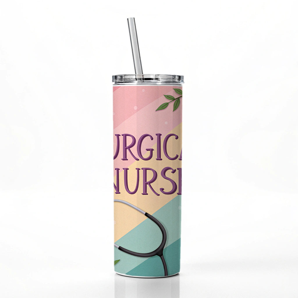 Surgical Nurse Appreciation Stethoscope Flowers Skinny Tumbler 20oz with Straw Insulated Water Bottle Gift