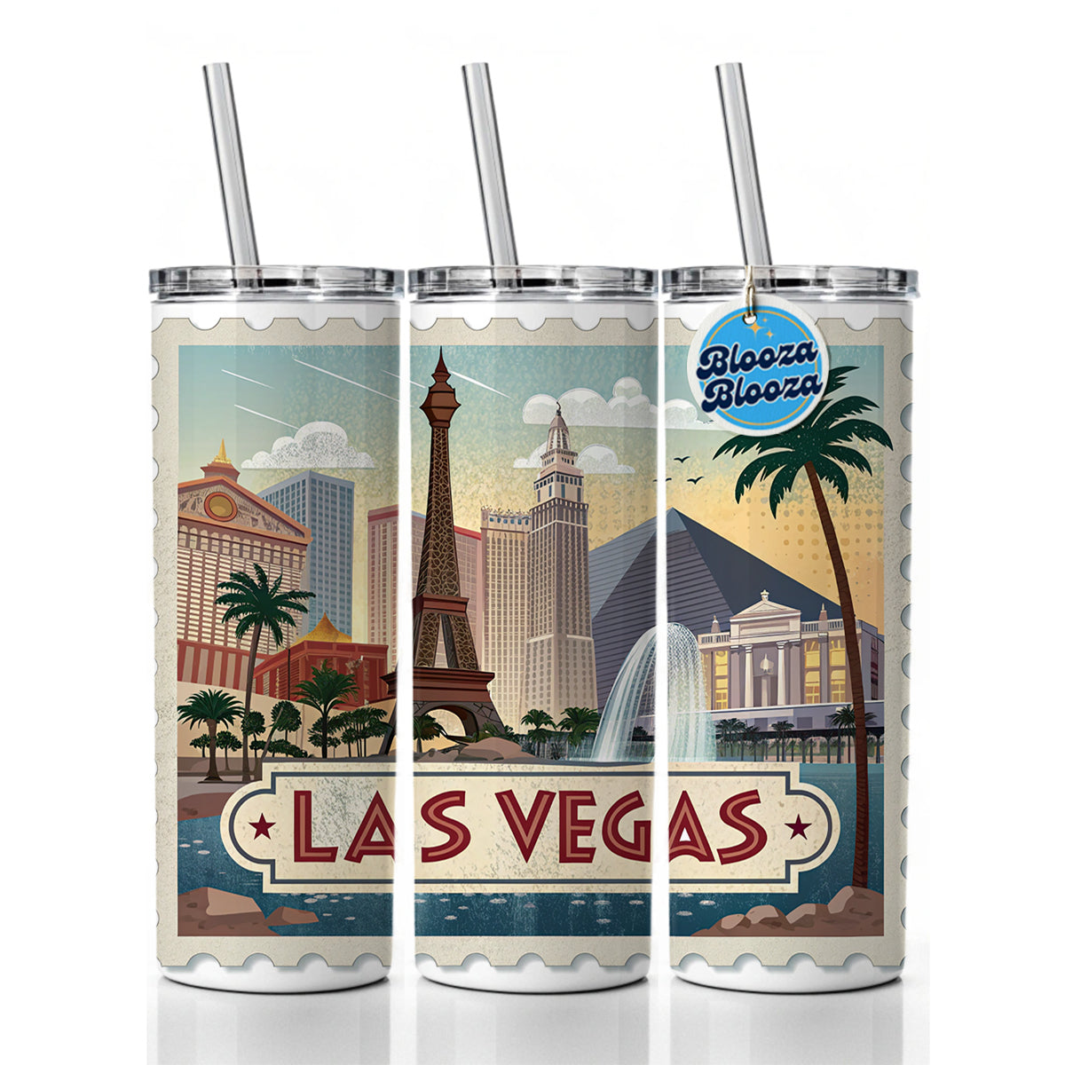Las Vegas, Nevada NV Travel City State Stamp Skinny Tumbler 20oz with Straw Insulated Water Bottle Gift
