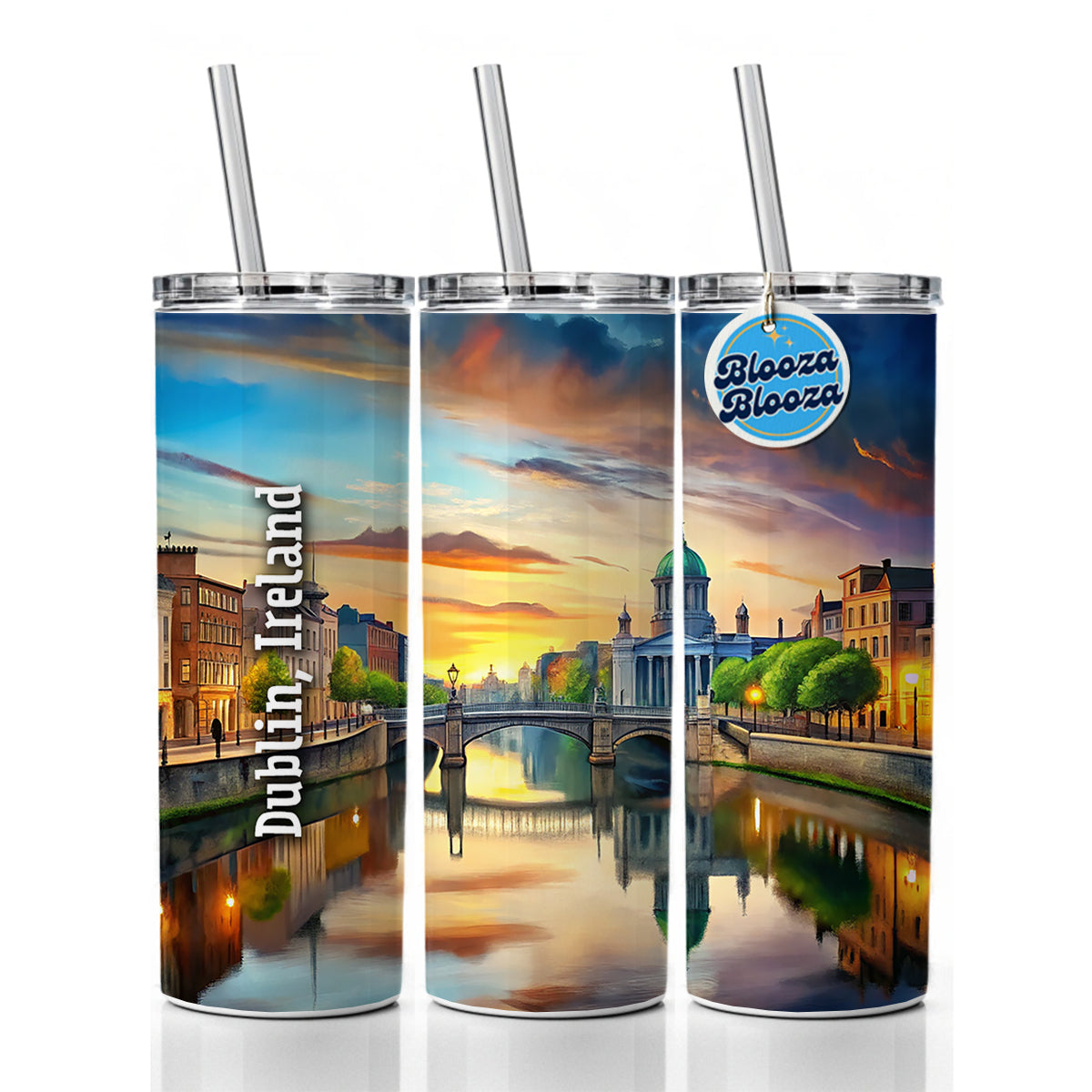 Dublin, Ireland Travel City Country Stamp Skinny Tumbler 20oz with Straw Insulated Water Bottle Gift