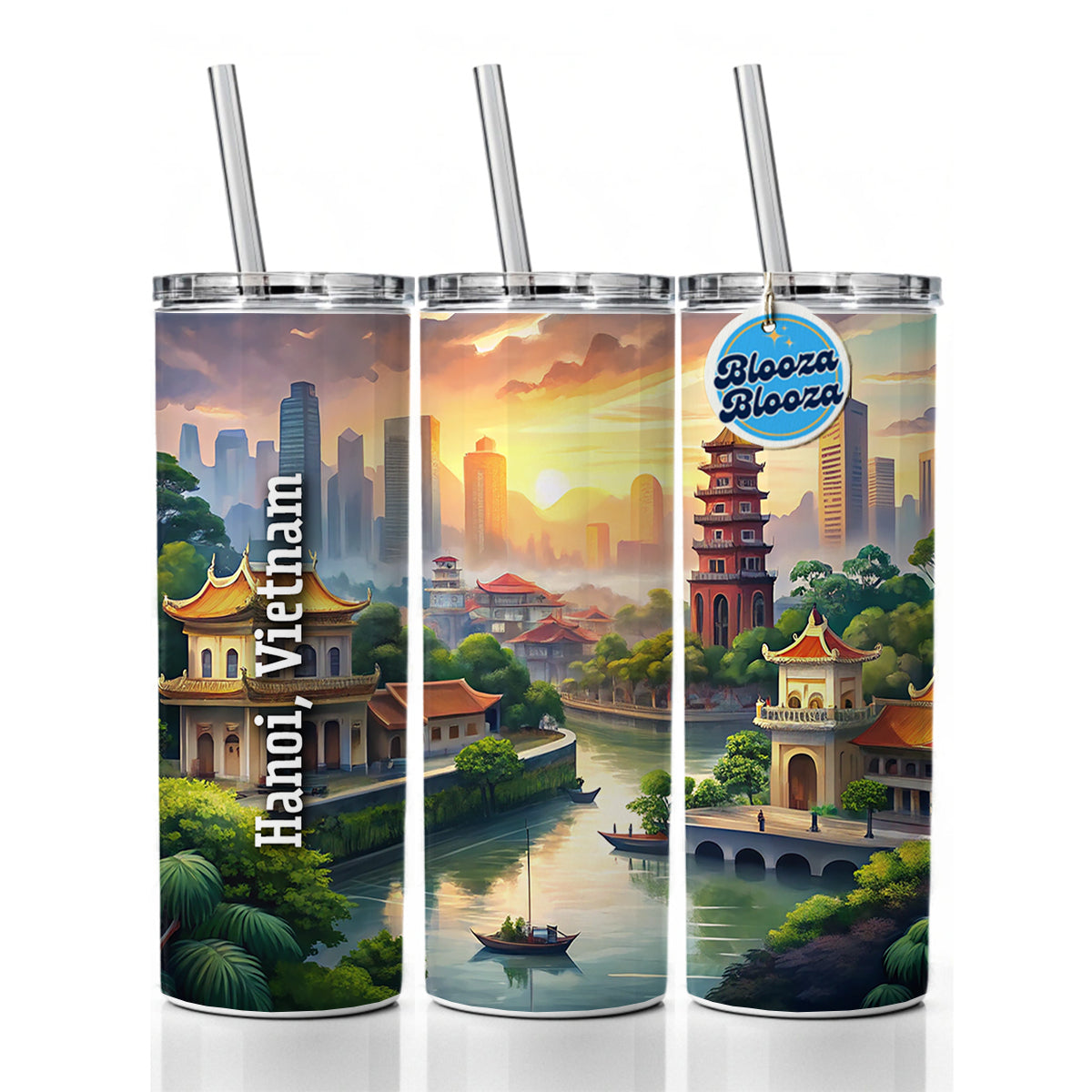 Hanoi, Vietnam Travel City Country Stamp Skinny Tumbler 20oz with Straw Insulated Water Bottle Gift